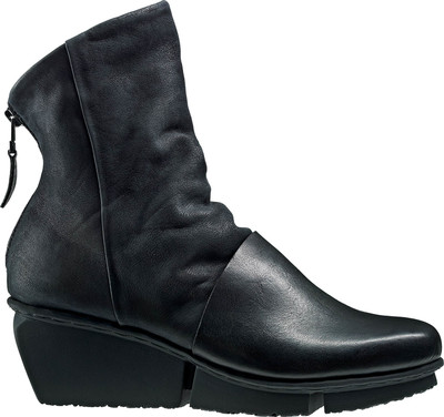Trippen ankle boot with mixed leathers in black.
